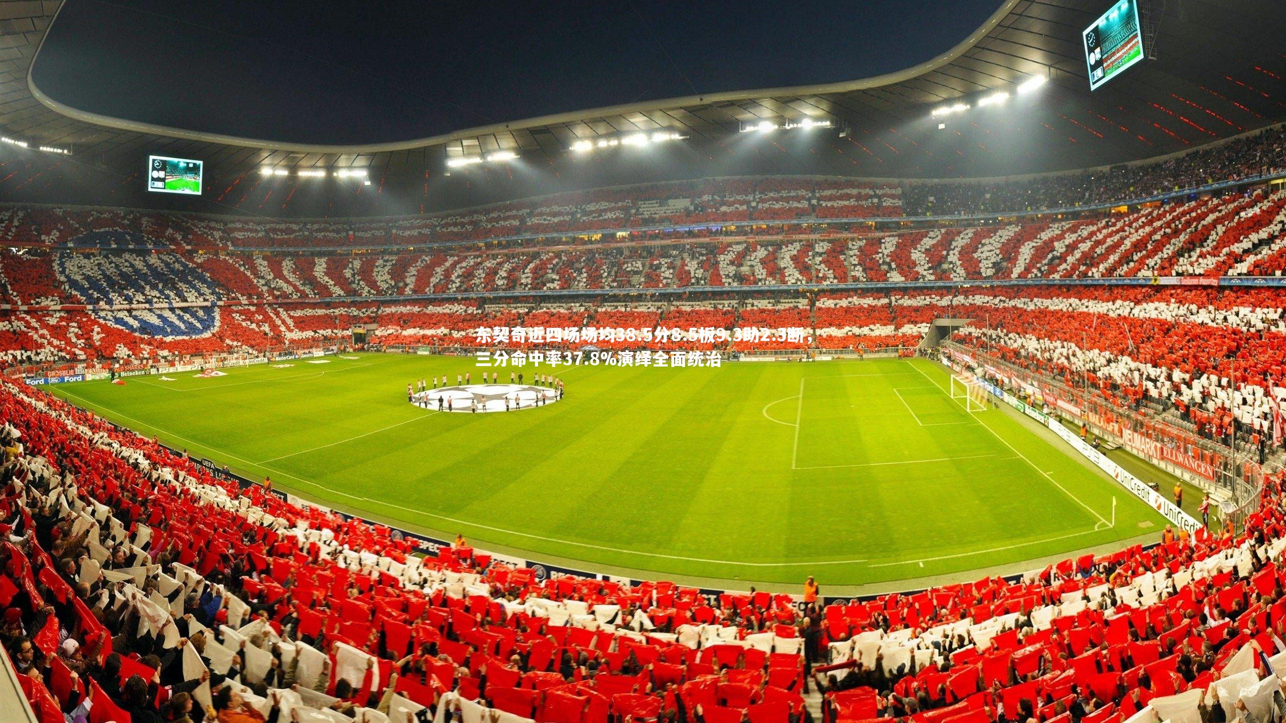 东契奇近四场场均38.5分8.5板9.3助2.3断，三分命中率37.8%演绎全面统治